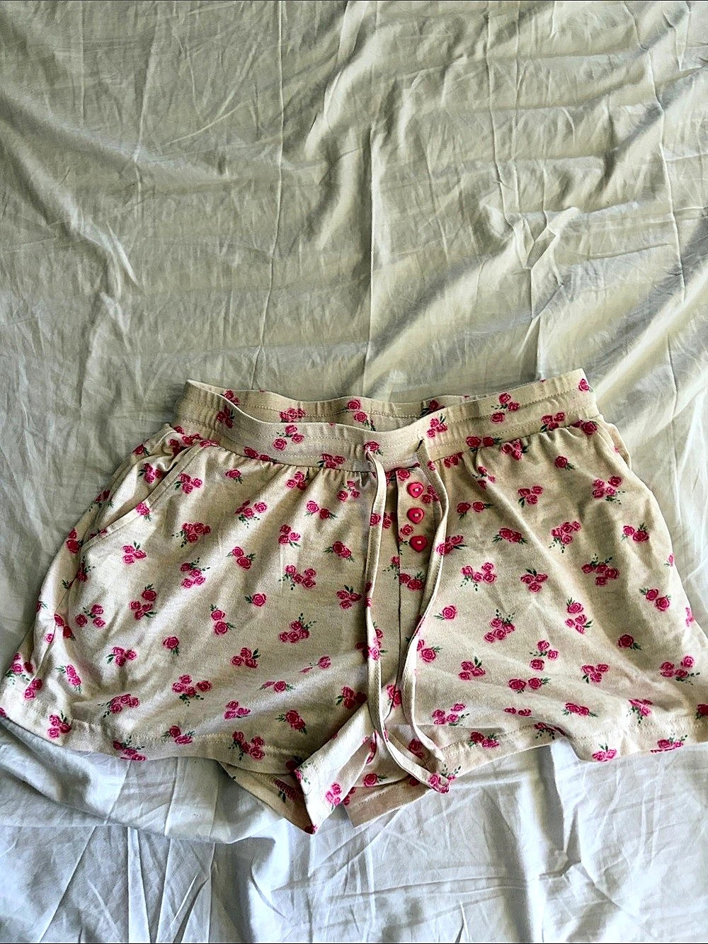 la Vie en Rose Floral High-Waist Shorts Cream & Pink Size XS/P